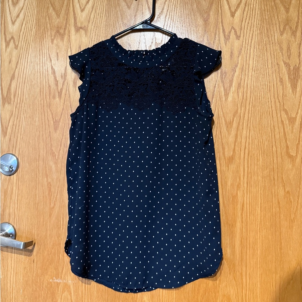 XS Loft Navy and White Polka Dot Top